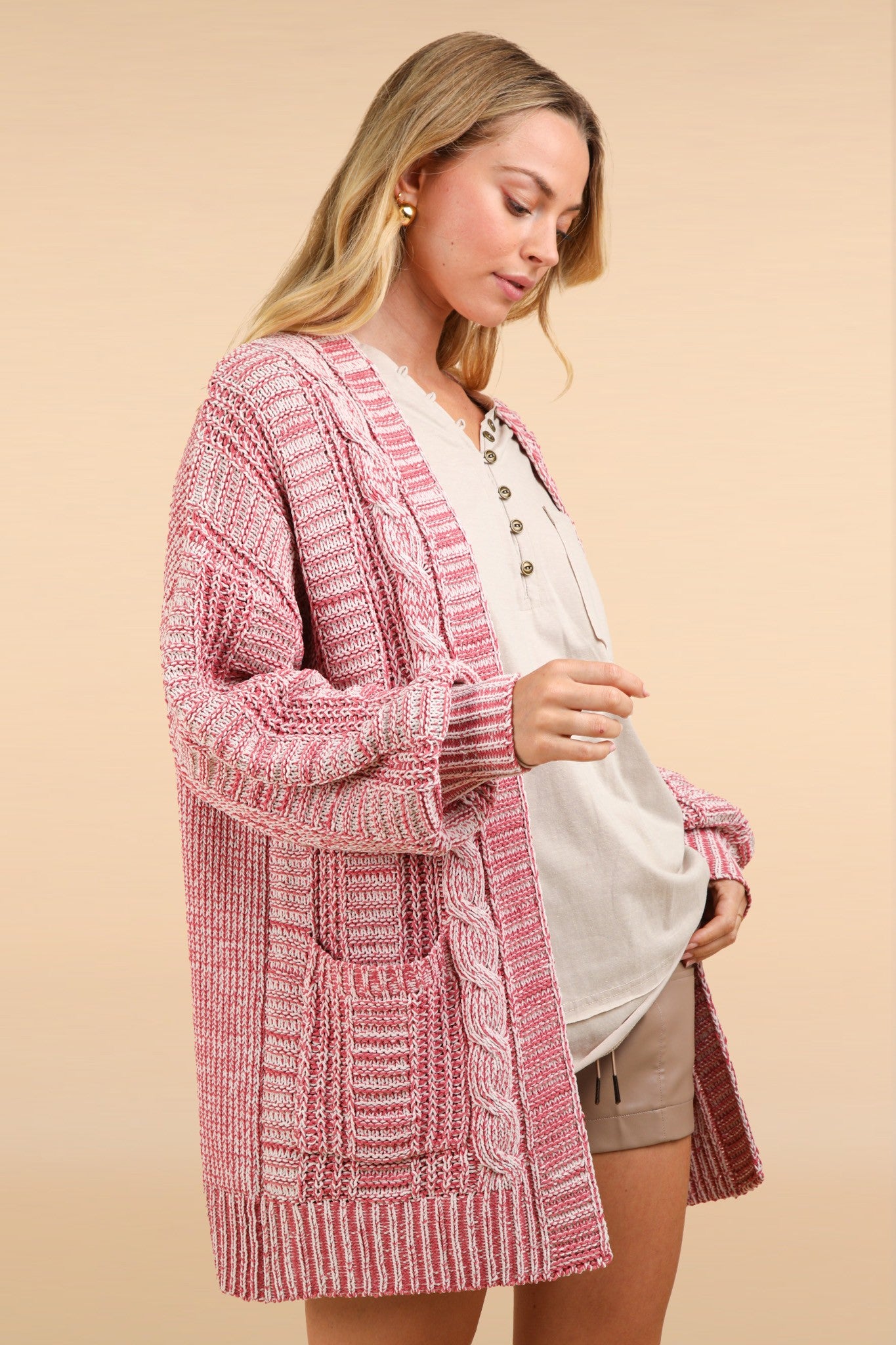 VERY J Cable Knit Open Front Cardigan