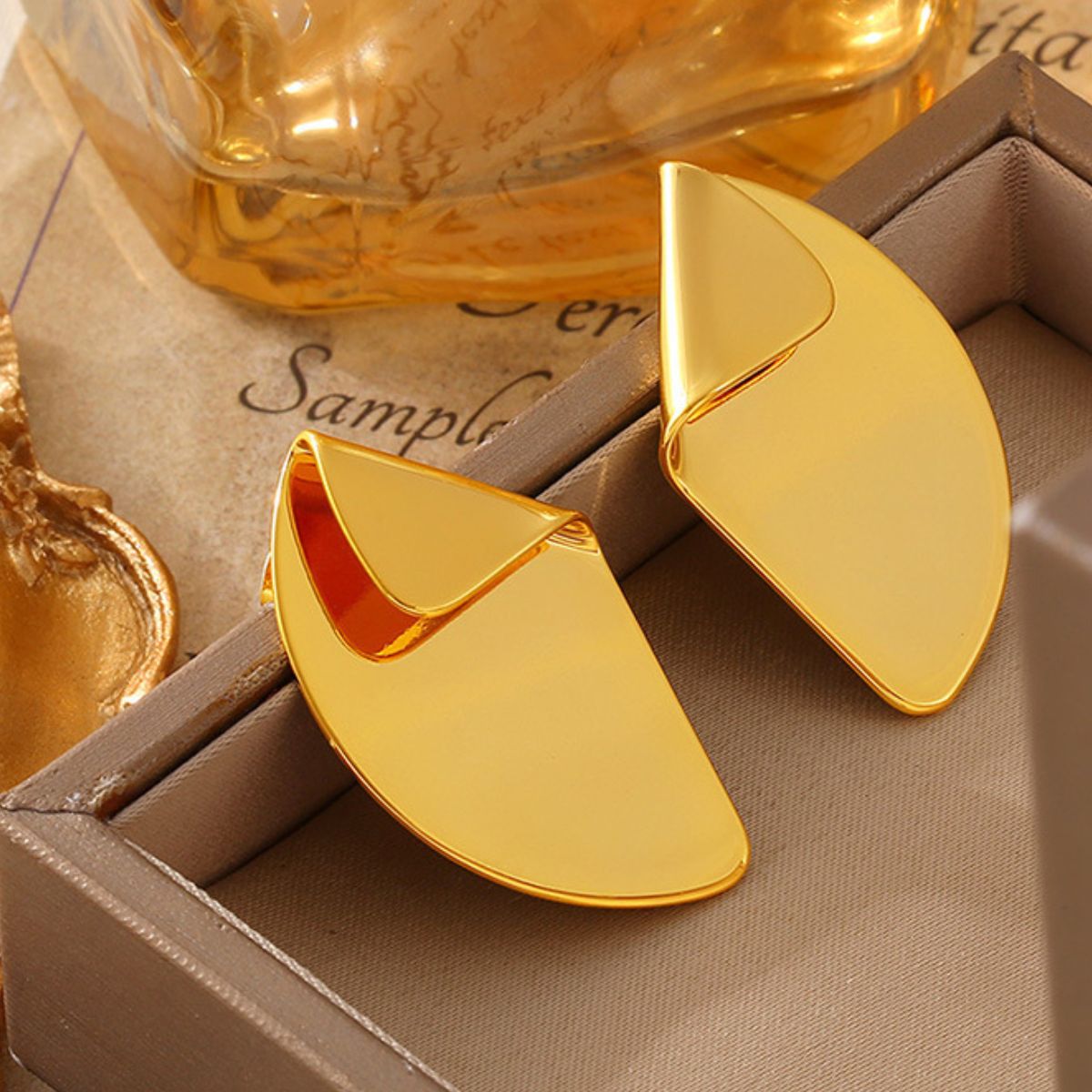 18K Gold-Plated Irregular Fan-Shaped Earrings