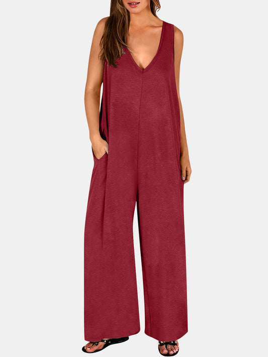 Full Size V-Neck Wide Strap Jumpsuit