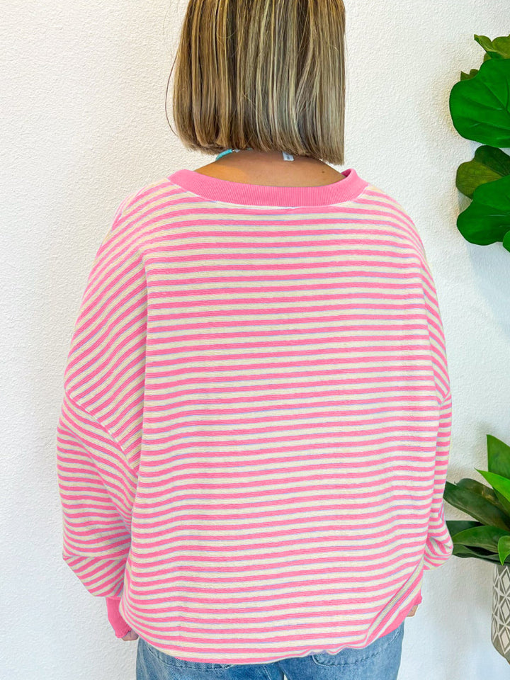 Striped Round Neck Long Sleeve Sweatshirt