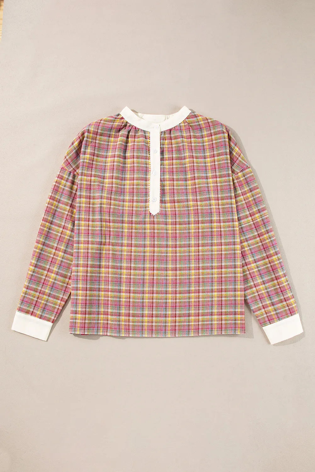 Plaid Half Button Long Sleeve Blouse