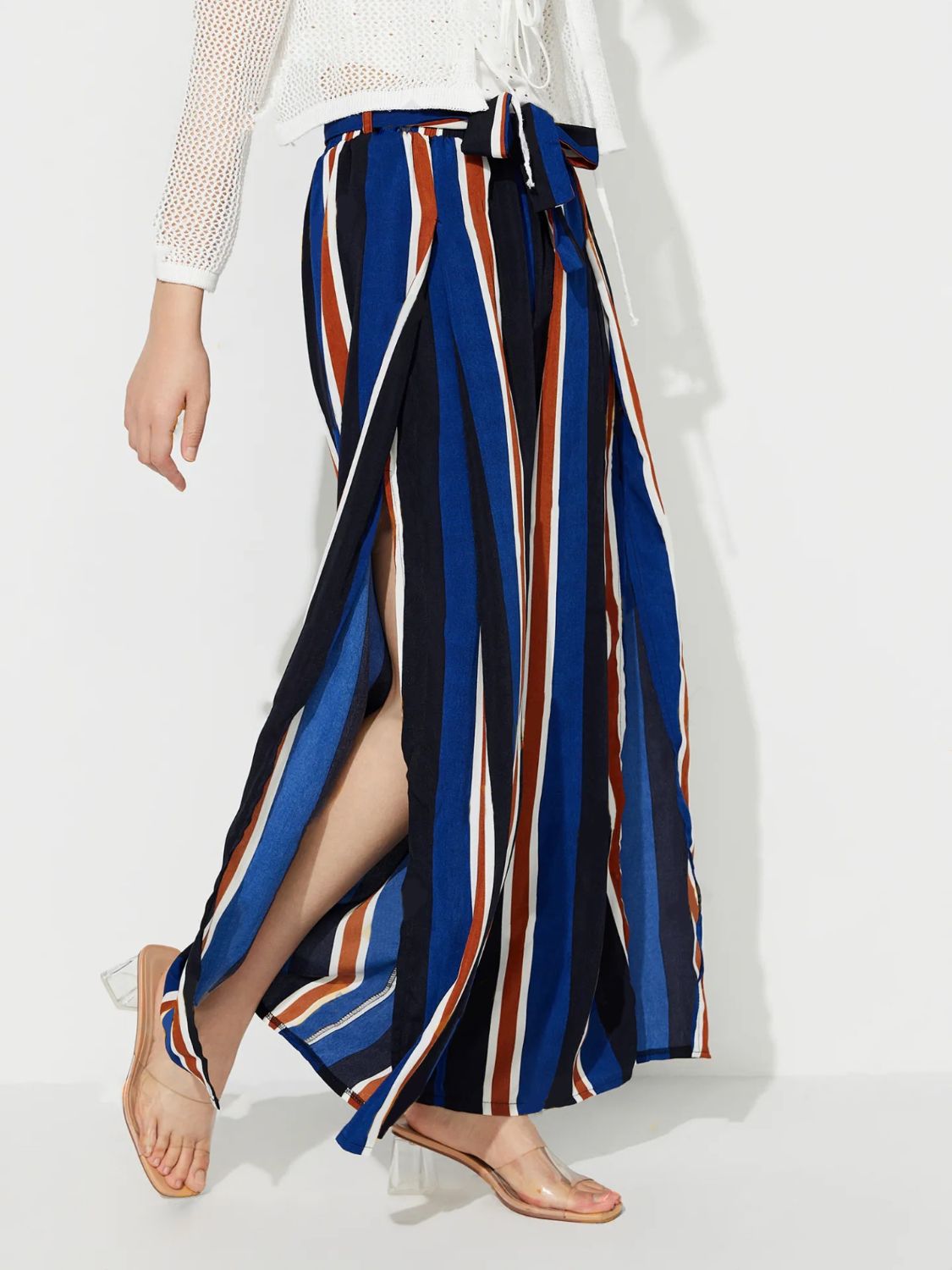 Side Slit Contrast Wide Leg Pants