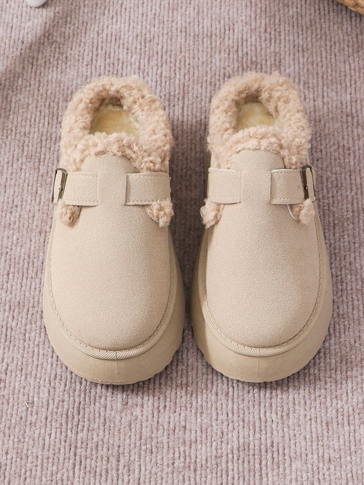 Thermal Fuzzy Buckle Platform Slippers