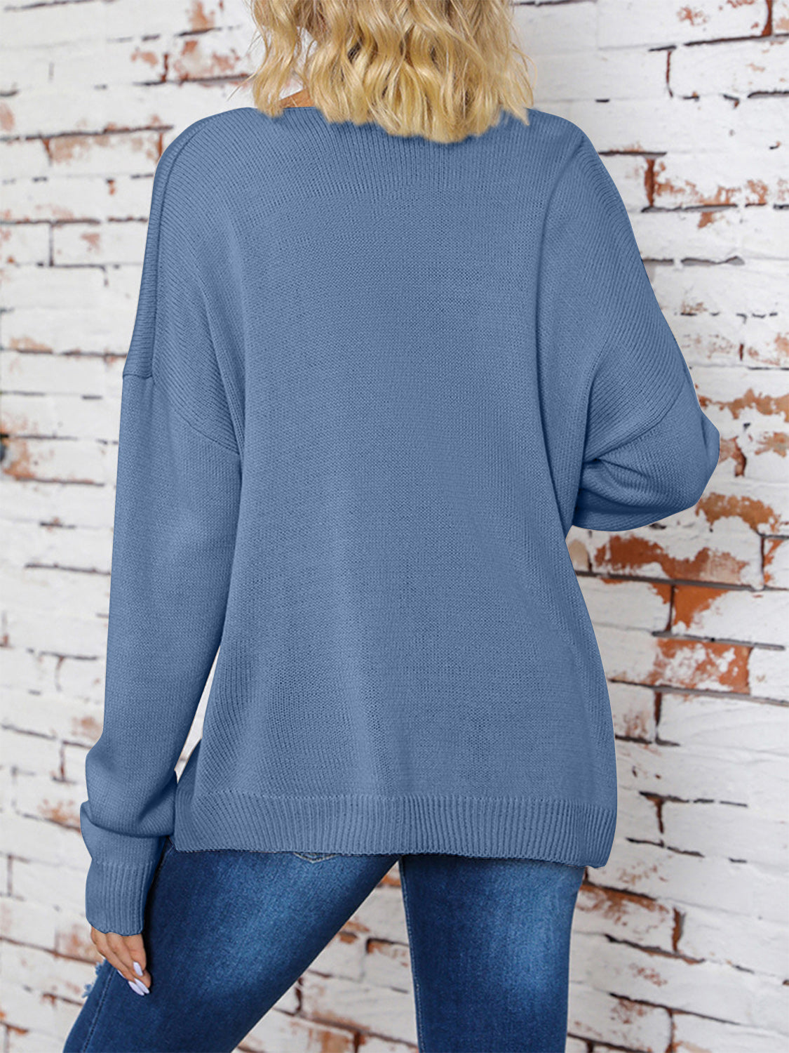 Surplice Dropped Shoulder Long Sleeve Sweater