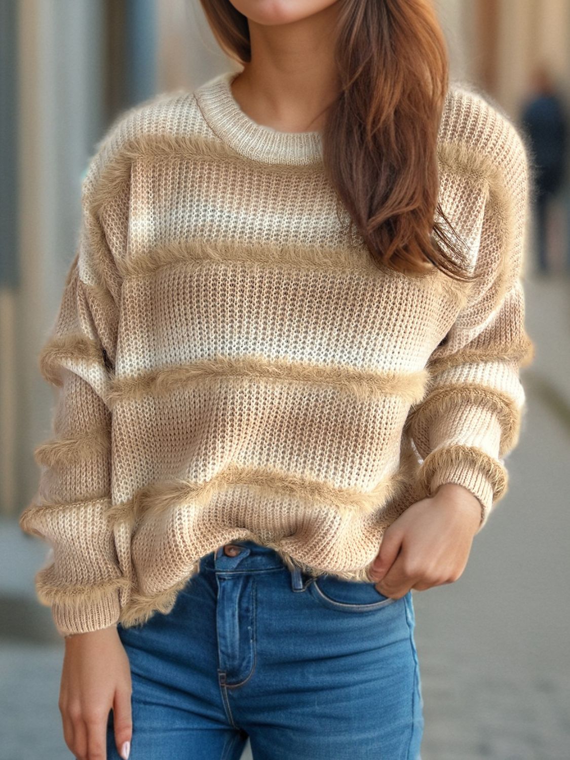 Gradient Round Neck Dropped Shoulder Sweater