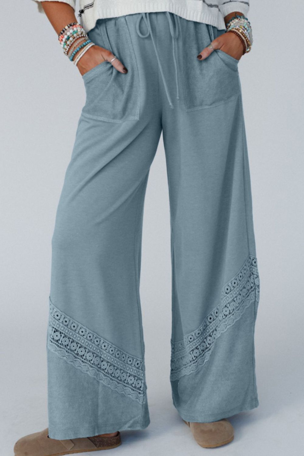 Lace Detail Wide Leg Pants